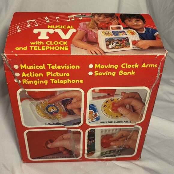 Vintage New In Box ( Box Is damaged) Musical TV With Clock And Phone Childs Toy - Picture 3 of 6